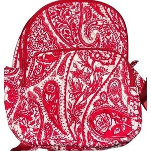 Vera Bradley Women's Cotton Small Banbury Backpack Paisley Key Red White NWT